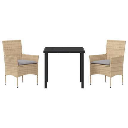 Trädgårdsmöbelset med kudde 3 pcs Beige konstrotting