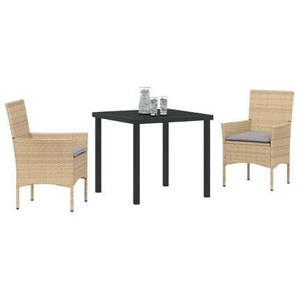 Trädgårdsmöbelset med kudde 3 pcs Beige konstrotting