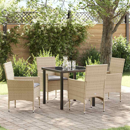 Trädgårdsmöbelset med kudde 5 pcs Beige konstrotting
