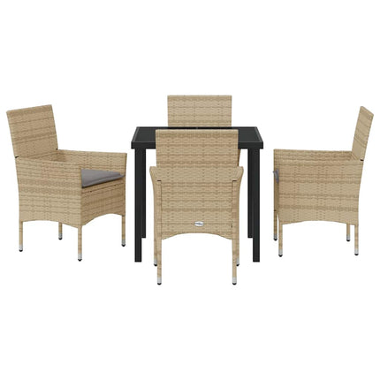 Trädgårdsmöbelset med kudde 5 pcs Beige konstrotting