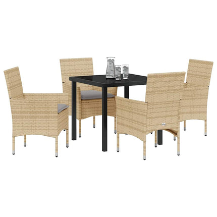 Trädgårdsmöbelset med kudde 5 pcs Beige konstrotting