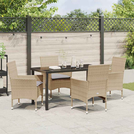 Trädgårdsmöbelset med kudde 5 pcs Beige konstrotting