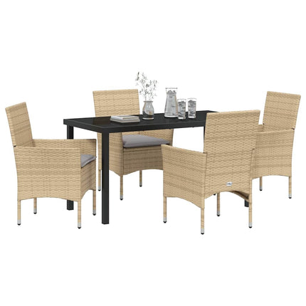 Trädgårdsmöbelset med kudde 5 pcs Beige konstrotting