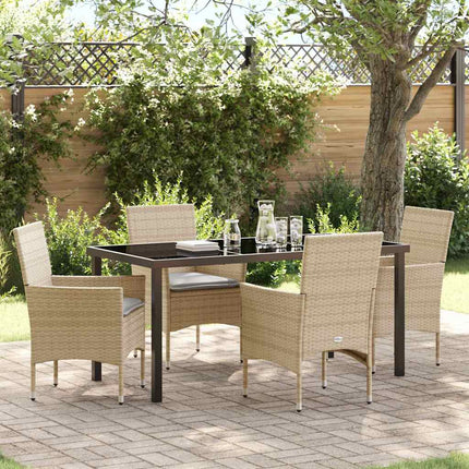 Trädgårdsmöbelset med kudde 5 pcs Beige konstrotting