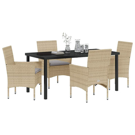 Trädgårdsmöbelset med kudde 5 pcs Beige konstrotting
