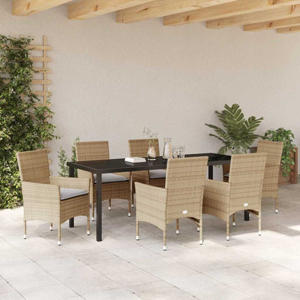Trädgårdsmöbelset med kudde 7 pcs Beige konstrotting