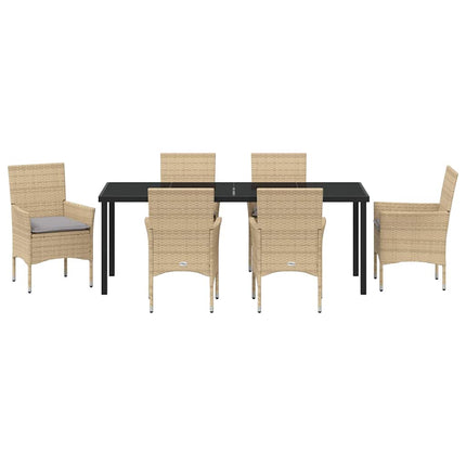 Trädgårdsmöbelset med kudde 7 pcs Beige konstrotting