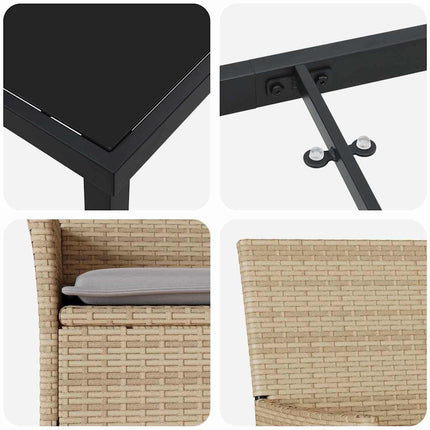 Trädgårdsmöbelset med kudde 9 pcs Beige konstrotting
