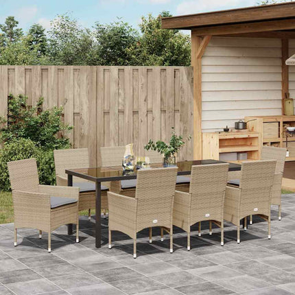 Trädgårdsmöbelset med kudde 9 pcs Beige konstrotting