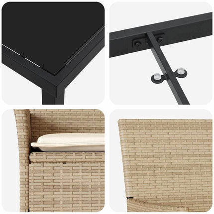 Trädgårdsmöbelset med kudde 3 pcs Beige konstrotting