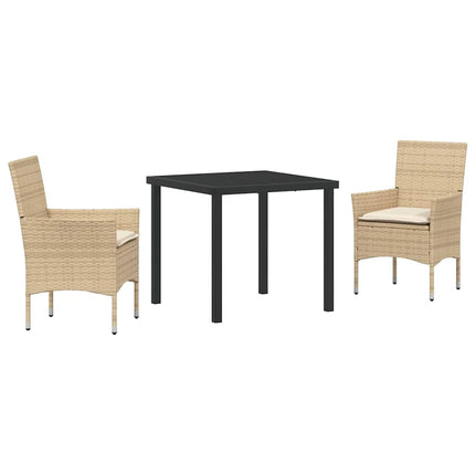 Trädgårdsmöbelset med kudde 3 pcs Beige konstrotting