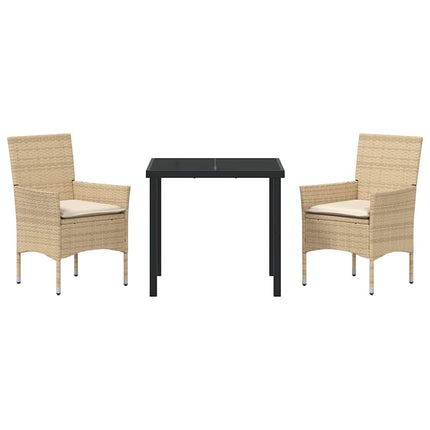 Trädgårdsmöbelset med kudde 3 pcs Beige konstrotting