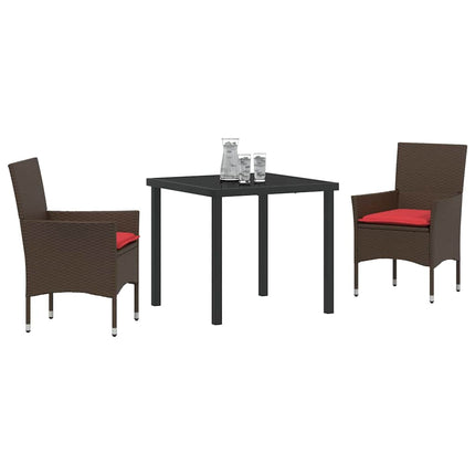 Bord- och stolset med kudde 3 pcs Brun PE Rattan