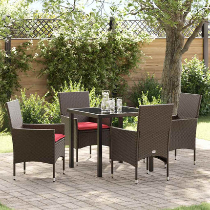 Bord- och stolset med kudde 5 pcs Brun PE Rattan