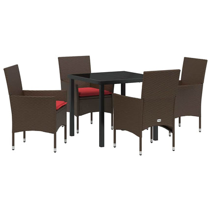 Bord- och stolset med kudde 5 pcs Brun PE Rattan