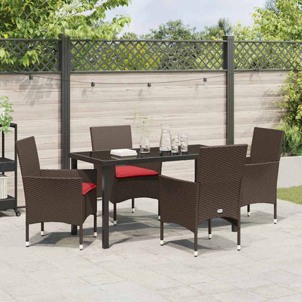 Bord- och stolset med kudde 5 pcs Brun PE Rattan