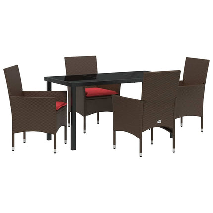 Bord- och stolset med kudde 5 pcs Brun PE Rattan