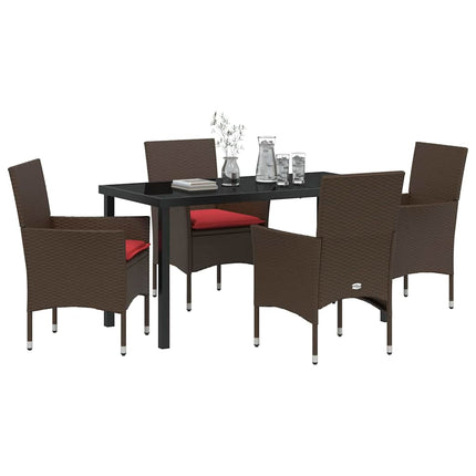 Bord- och stolset med kudde 5 pcs Brun PE Rattan
