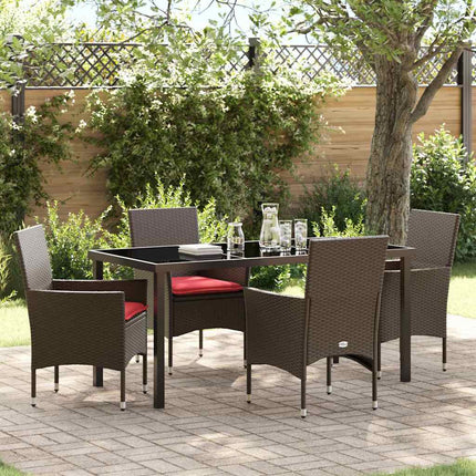 Bord- och stolset med kudde 5 pcs Brun PE Rattan