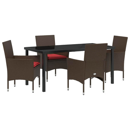 Bord- och stolset med kudde 5 pcs Brun PE Rattan