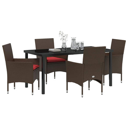 Bord- och stolset med kudde 5 pcs Brun PE Rattan