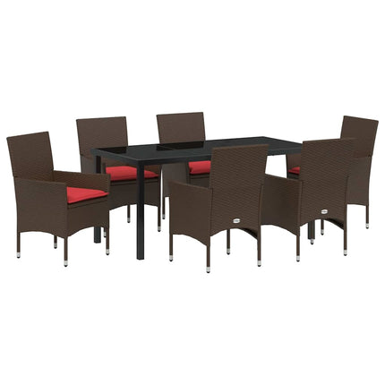 Bord- och stolset med kudde 7 pcs Brun PE Rattan