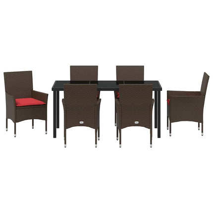 Bord- och stolset med kudde 7 pcs Brun PE Rattan