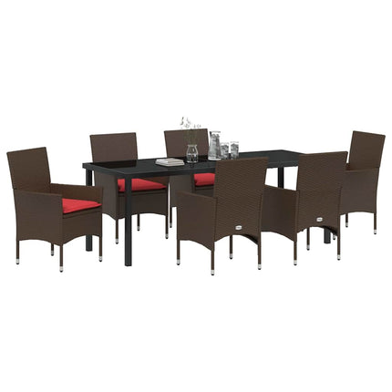 Bord- och stolset med kudde 7 pcs Brun PE Rattan