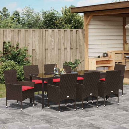 Bord- och stolset med kudde 9 pcs Brun PE Rattan