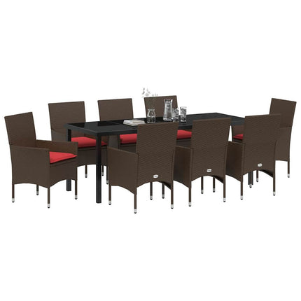 Bord- och stolset med kudde 9 pcs Brun PE Rattan