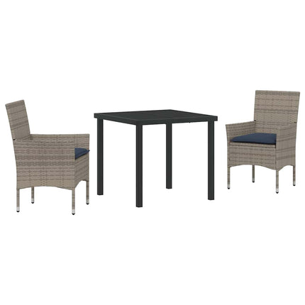 Bord- och stolset med kudde 3 pcs Grå PE Rattan
