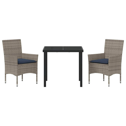 Bord- och stolset med kudde 3 pcs Grå PE Rattan