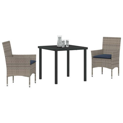Bord- och stolset med kudde 3 pcs Grå PE Rattan