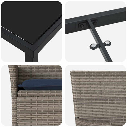 Bord- och stolset med kudde 5 pcs Grå PE Rattan