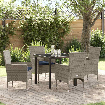 Bord- och stolset med kudde 5 pcs Grå PE Rattan