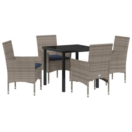 Bord- och stolset med kudde 5 pcs Grå PE Rattan