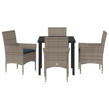 Bord- och stolset med kudde 5 pcs Grå PE Rattan