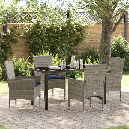 Bord- och stolset med kudde 5 pcs Grå PE Rattan