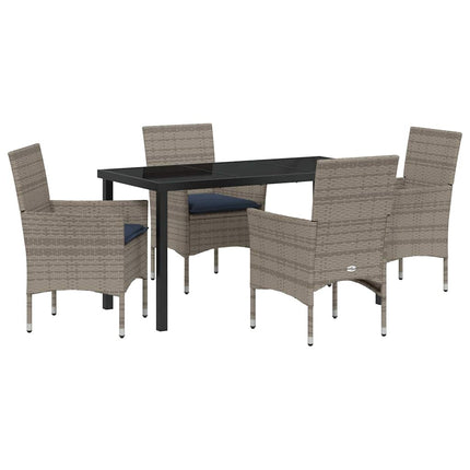Bord- och stolset med kudde 5 pcs Grå PE Rattan