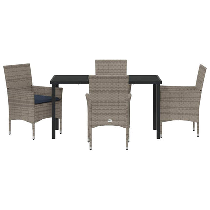 Bord- och stolset med kudde 5 pcs Grå PE Rattan