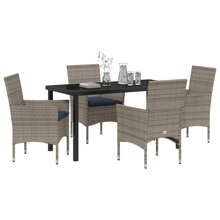 Bord- och stolset med kudde 5 pcs Grå PE Rattan