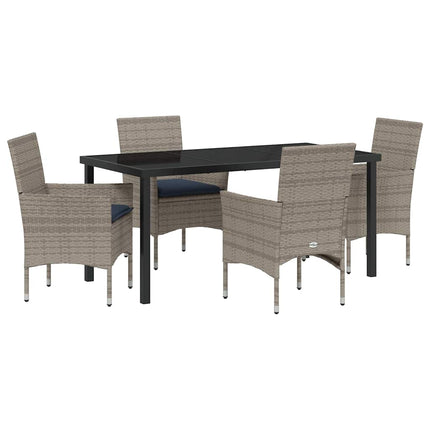 Bord- och stolset med kudde 5 pcs Grå PE Rattan