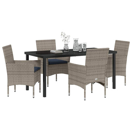 Bord- och stolset med kudde 5 pcs Grå PE Rattan