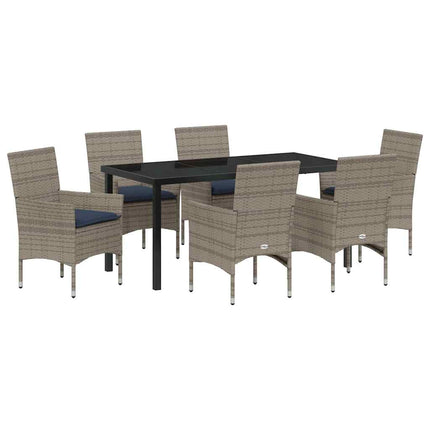 Bord- och stolset med kudde 7 pcs Grå PE Rattan