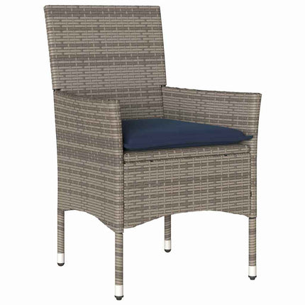 Bord- och stolset med kudde 7 pcs Grå PE Rattan