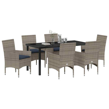 Bord- och stolset med kudde 7 pcs Grå PE Rattan