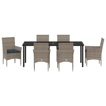 Bord- och stolset med kudde 7 pcs Grå PE Rattan