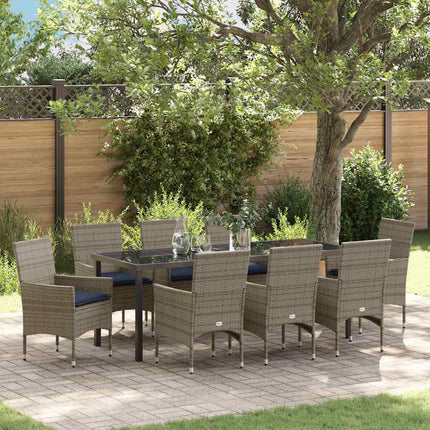 Bord- och stolset med kudde 9 pcs Grå PE Rattan