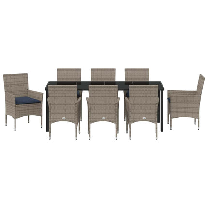 Bord- och stolset med kudde 9 pcs Grå PE Rattan