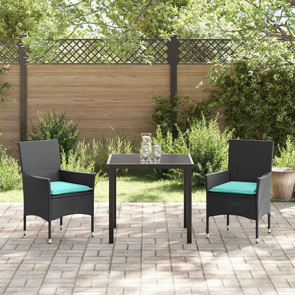Bord- och stolset med kudde 3 pcs Svart PE Rattan